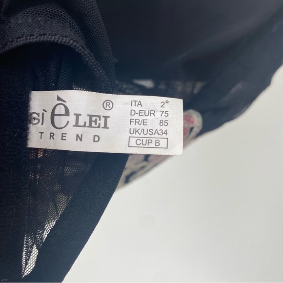 Y2K EURO Floral Embroidered Black Mesh Bustier Top Size 34B - Picture 8 of 9